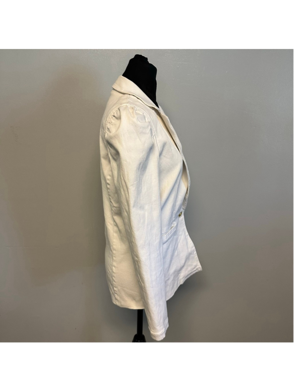 Elan Anthropology White Denim Blazer with Gold Button Size Medium collared - Picture 3 of 10